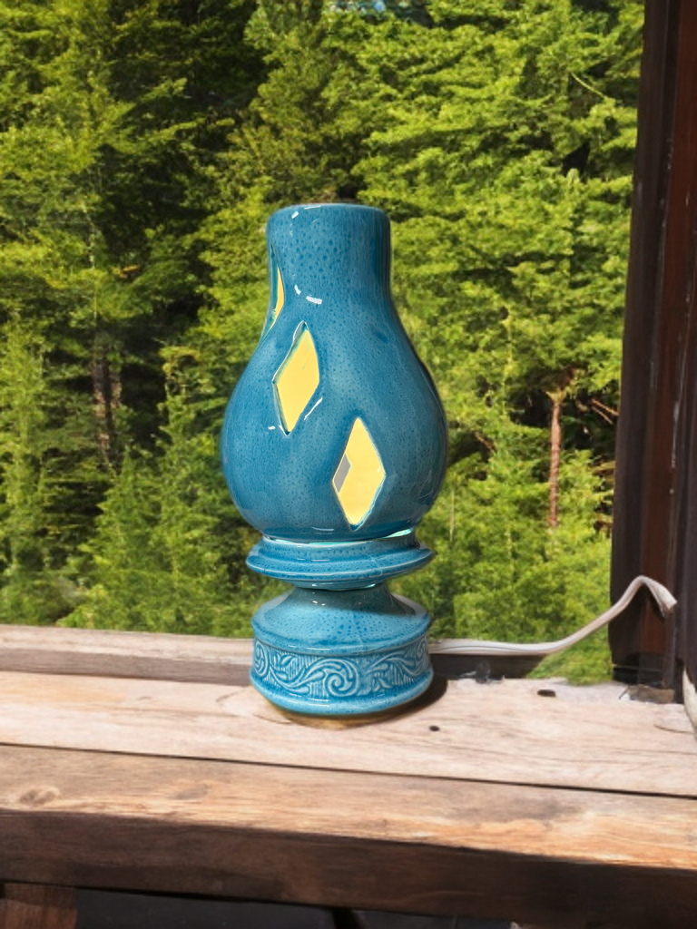 Handmade Ceramic Lamp - Teal with Decorative Cutouts
