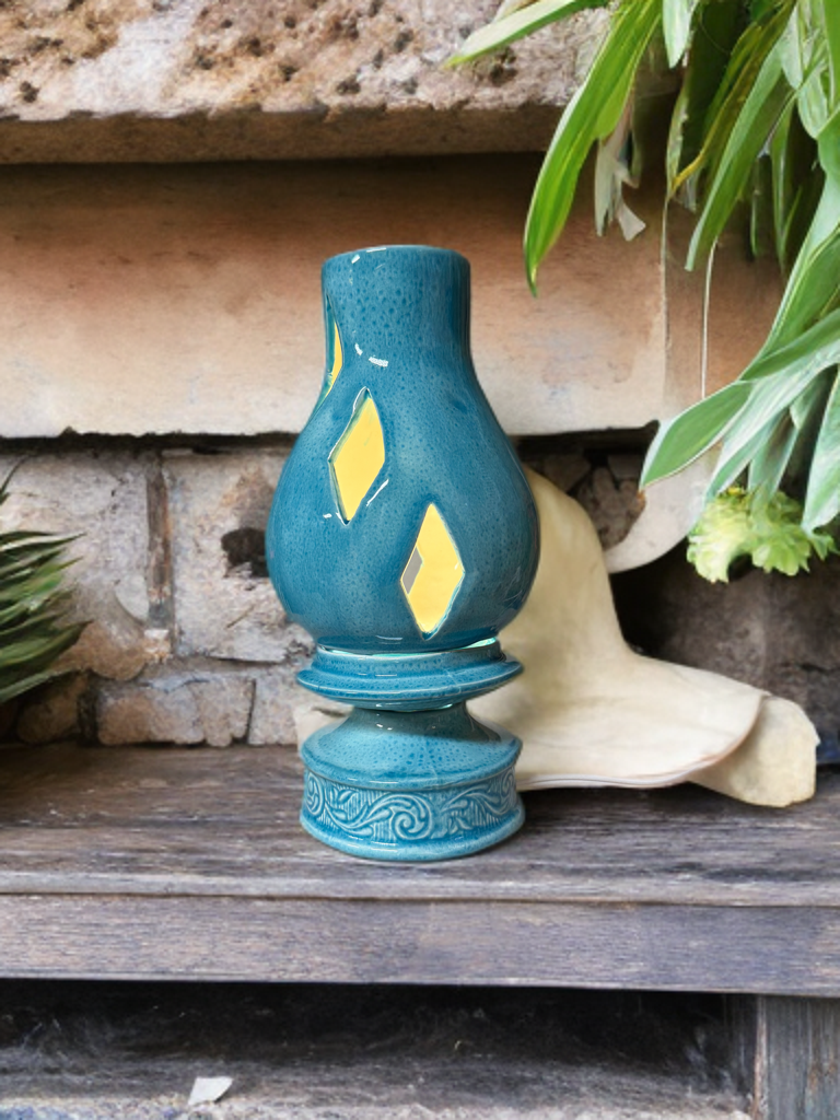 Handmade Ceramic Lamp - Teal with Decorative Cutouts