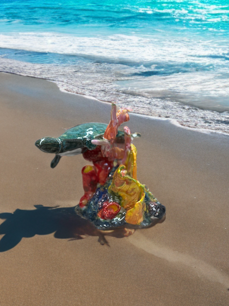 Colorful Ceramic Sea Turtle Sculpture