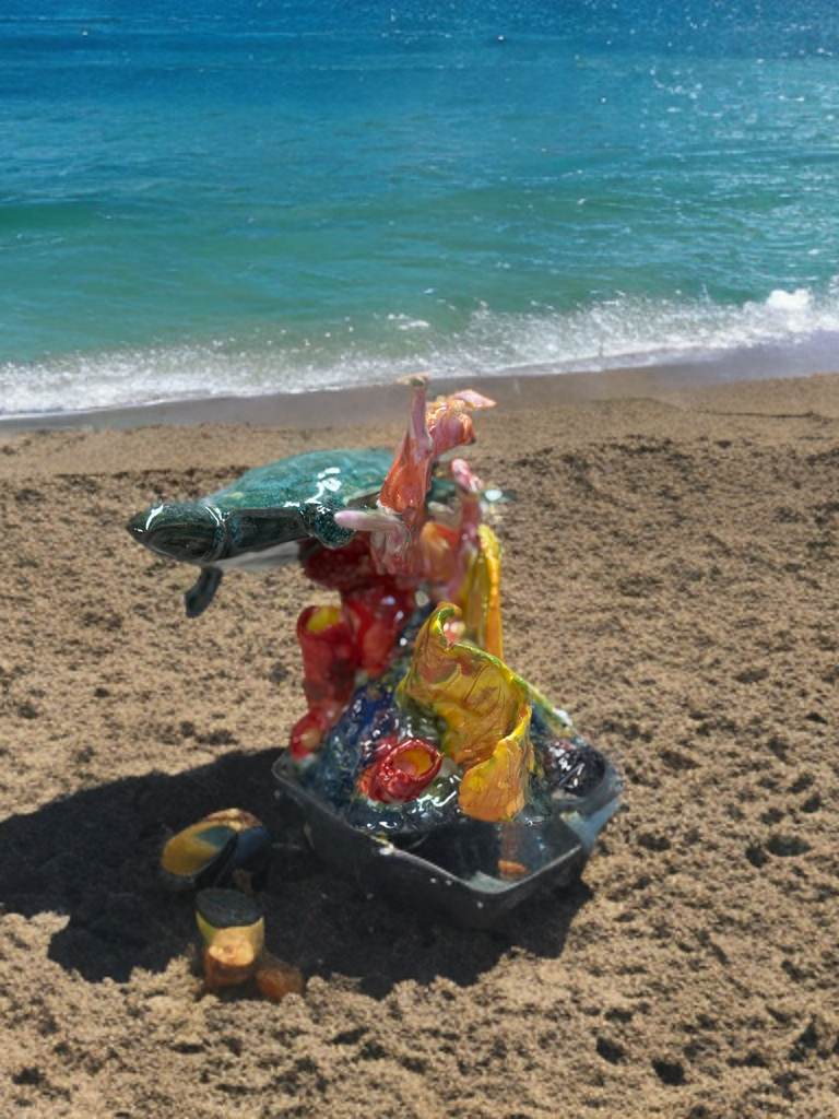 Colorful Ceramic Sea Turtle Sculpture