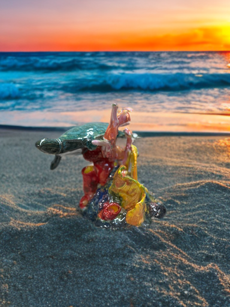 Colorful Ceramic Sea Turtle Sculpture