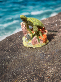 Green Ceramic Sea Turtle with Coral Sculpture