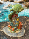 Ceramic Sea Turtle Tower Sculpture with Fish and Coral
