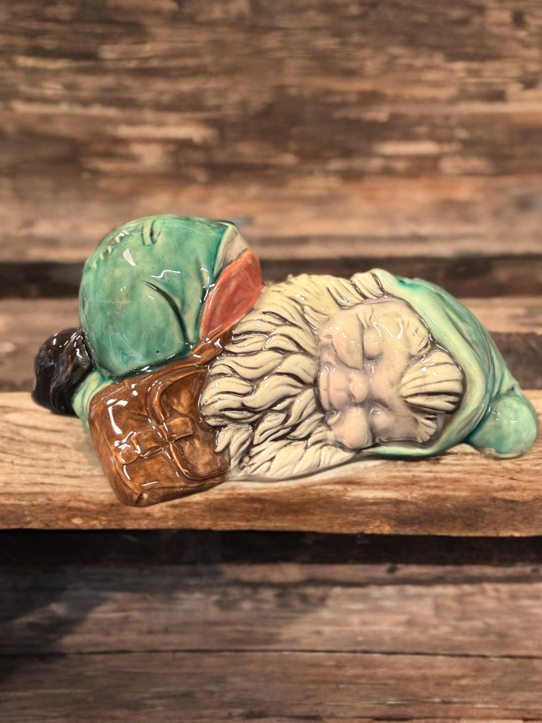 Ceramic Sleeping Gnome Figurine with Green Hat