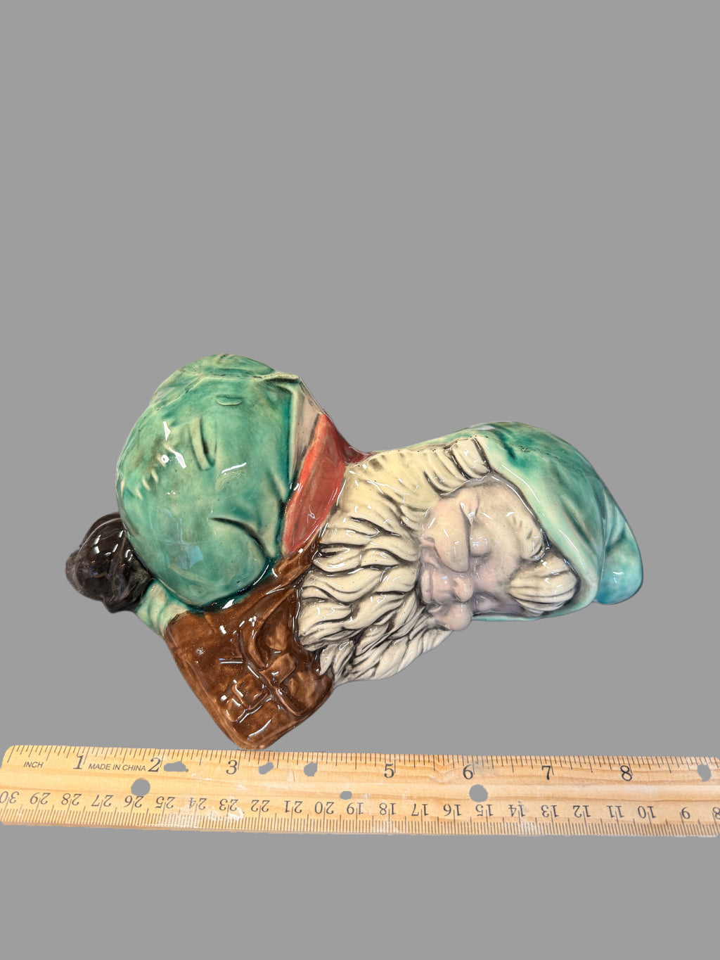 Ceramic Sleeping Gnome Figurine with Green Hat