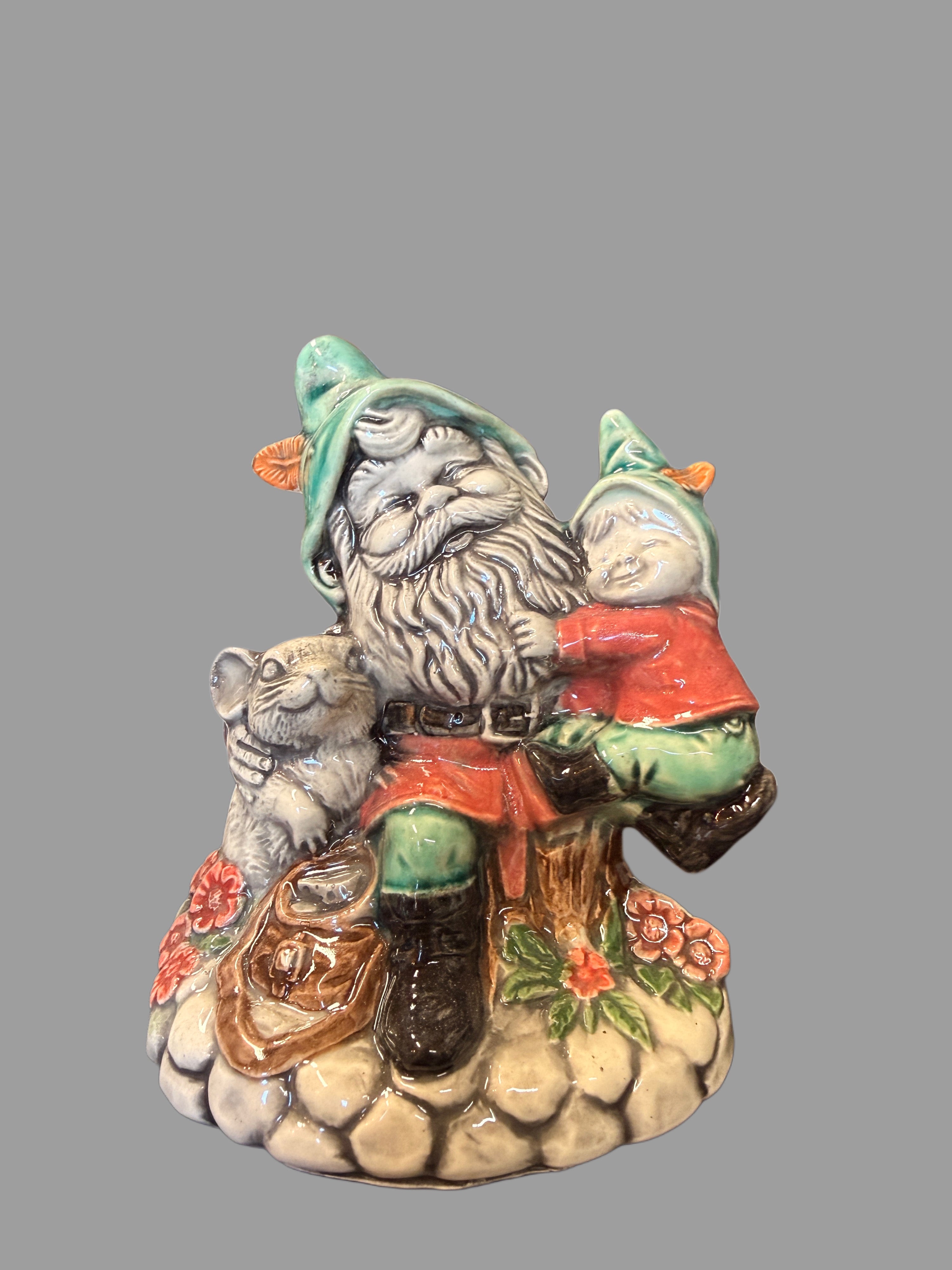 Ceramic Gnome Couple Figurine with Woodland Animals