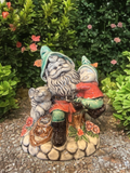 Ceramic Gnome Couple Figurine with Woodland Animals