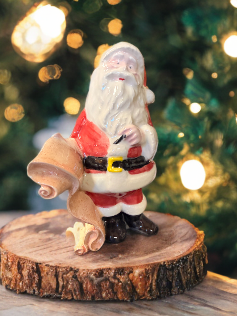 Vintage Ceramic Santa Claus Figurine with Scroll