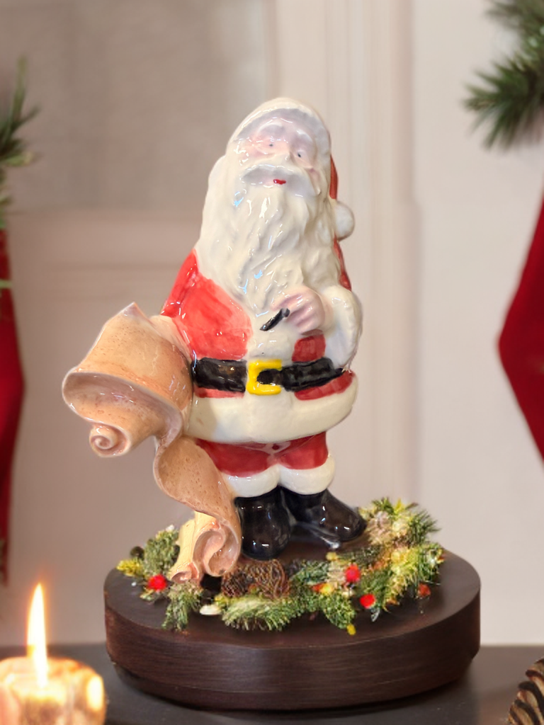 Vintage Ceramic Santa Claus Figurine with Scroll