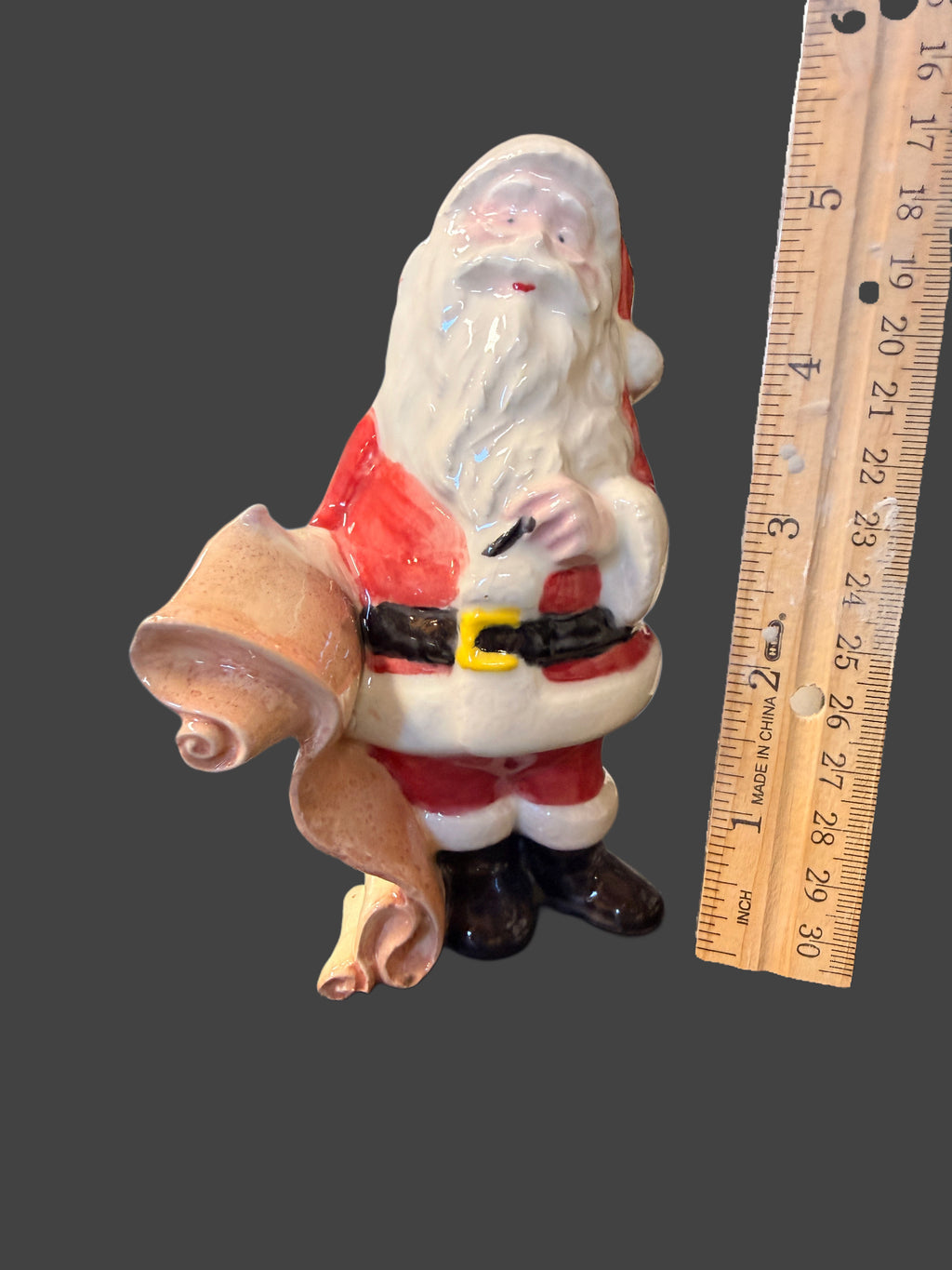 Vintage Ceramic Santa Claus Figurine with Scroll