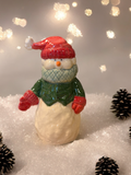 Ceramic Snowman Figurine with Santa Hat - Holiday Decoration