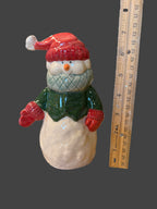 Ceramic Snowman Figurine with Santa Hat - Holiday Decoration