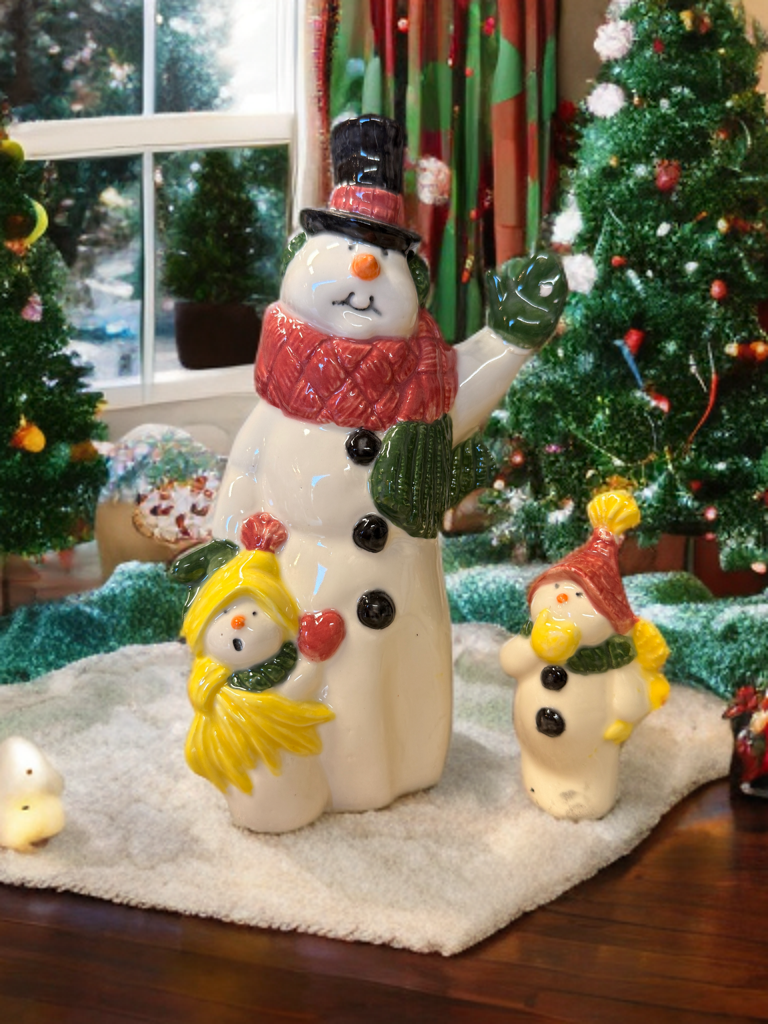 Ceramic Snowman Family Figurine Set - 2 Piece Holiday Decoration
